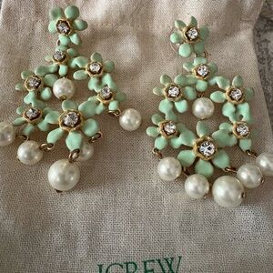 J. Crew Light Green Floral Earrings with Pearls